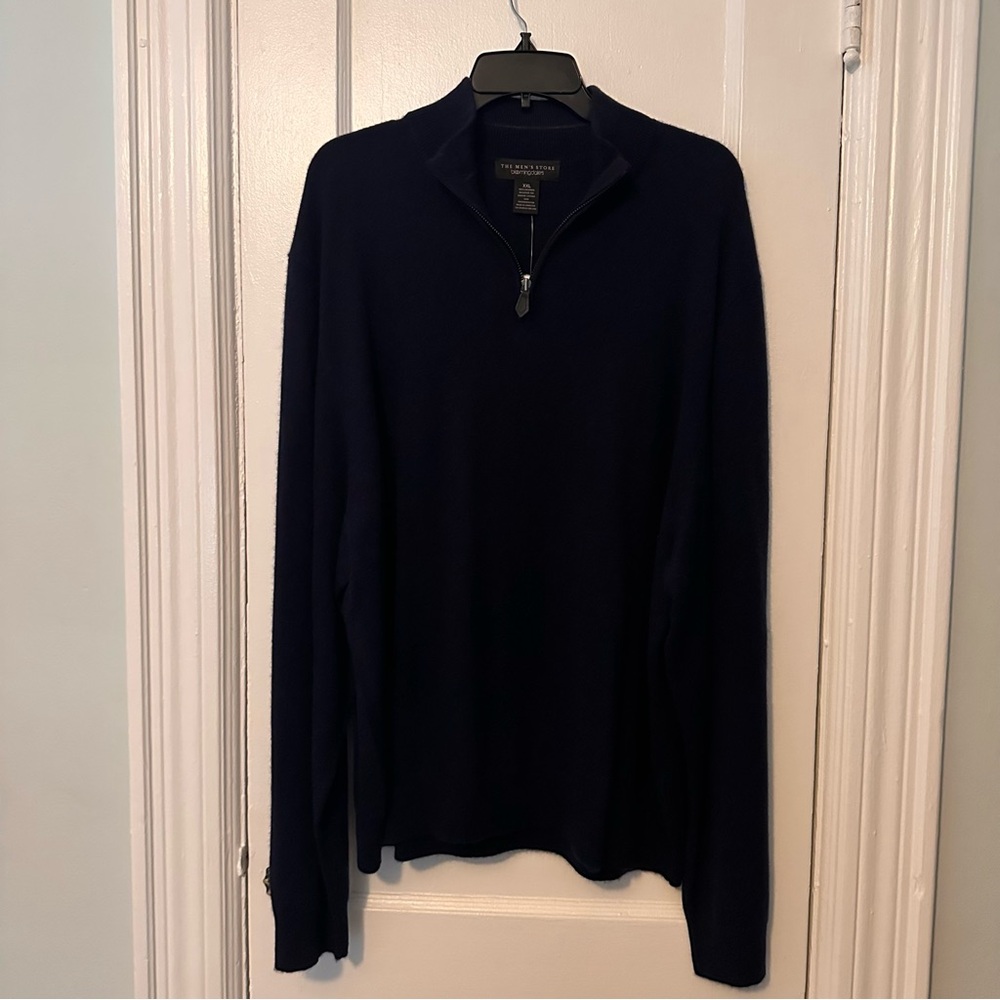 Bloomingdale's Men's Dark Navy Blue Zip-Up 100% Cashmere Sweater XXL New